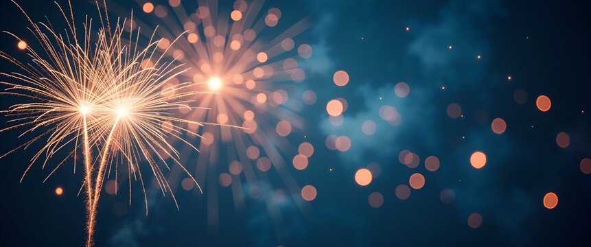 Silver white fireworks bokeh New Year eve copy space abstract holiday concept as Silver and white fireworks on bokeh background emphasize festive New Year joy and celebration in  Photo Stock  Concept 