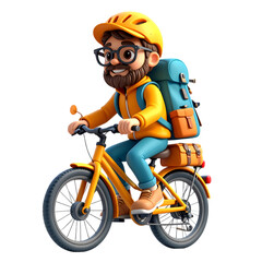 Obraz premium The Courier's Ride: A cheerful courier cycles diligently, a beacon of efficient service, with the bright colors representing reliability.