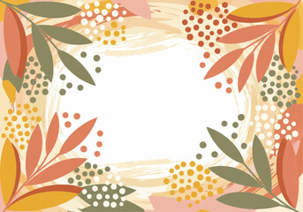 Abstract autumnal frame with leaves and dots.