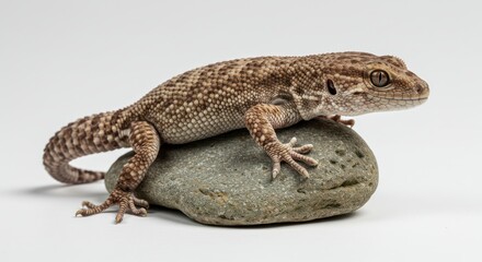 Obraz premium Small brown gecko lizard resting on a smooth stone.