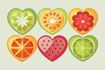 Vibrant heart-shaped fruit slices burst with fresh flavor and color for healthy lifestyle designs