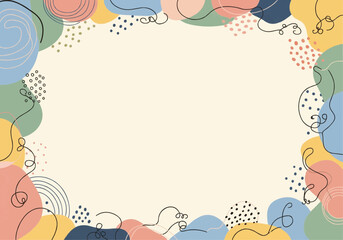 Abstract background with pastel colors and organic shapes, featuring a border of flowing lines and dots.