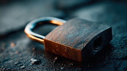 Rusty Padlock on Wet Surface