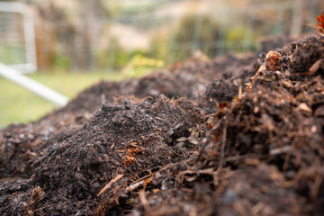 soil Compost pile, organic thermophilic compost turning in Tasmania Australia