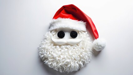 Santa Claus hat with curly white fur and red fabric, plush and soft, isolated on a white background.