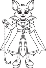 Elegant Anthropomorphic Rabbit Tailor with Measuring Tape and Sophisticated Outfit Line Art