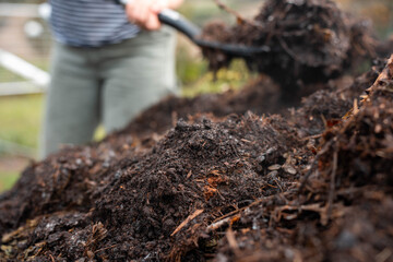 soil Compost pile, organic thermophilic compost turning in Tasmania Australia