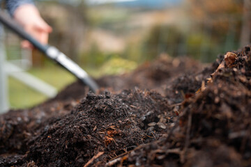 soil Compost pile, organic thermophilic compost turning in Tasmania Australia