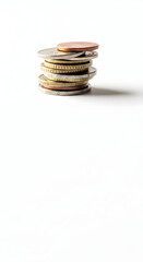 Stack of Different Coins on White Background Saving Money