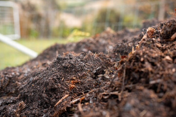 soil Compost pile, organic thermophilic compost turning in Tasmania Australia