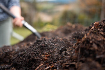 soil Compost pile, organic thermophilic compost turning in Tasmania Australia