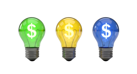 Colored bulb illustration shows financial idea, business concept. Great for financial blogs, social media, or PowerPoint templates.