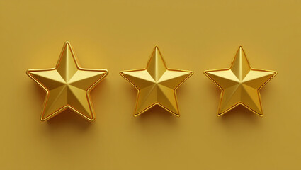 Obraz premium Three golden stars arranged in a row on a yellow background metallic