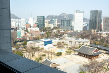 Aerial view of Deoksugung Palace in winter. It is one of the 