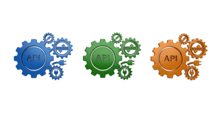 Blue, green, orange gears render. Connection concept illustration, ideal for tech-themed presentation, digital marketing.