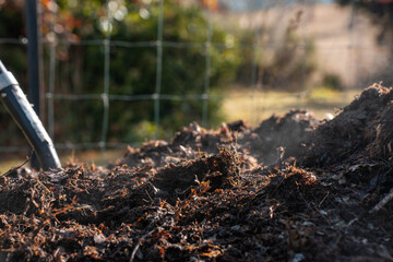 soil Compost pile, organic thermophilic compost turning in Tasmania Australia