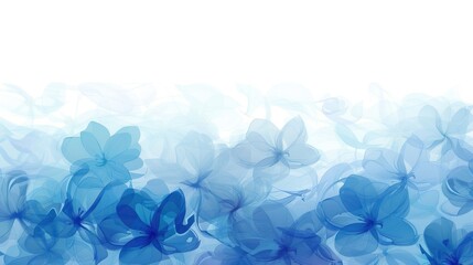Translucent, dreamy blue flowers form a gradient against a clean white background