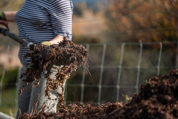 soil Compost pile, organic thermophilic compost turning in Tasmania Australia