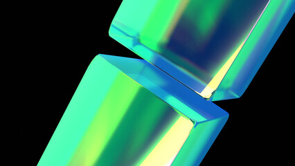 Futuristic Abstract 3D Geometric Shapes with Neon Glow on Dark Background