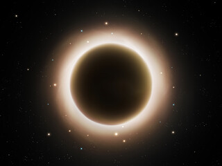 Naklejka premium Supermassive black hole in space. Singularity against a background of star cluster. Wormhole with a ring of light.