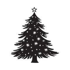 Fototapeta premium Christmas tree silhouette, Christmas tree line art vector , Christmas tree silhouette vector, Elegant black Christmas tree silhouette with decorative ornaments vector design