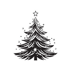 Obraz premium Christmas tree silhouette, Christmas tree line art vector , Christmas tree silhouette vector, Elegant black Christmas tree silhouette with decorative ornaments vector design