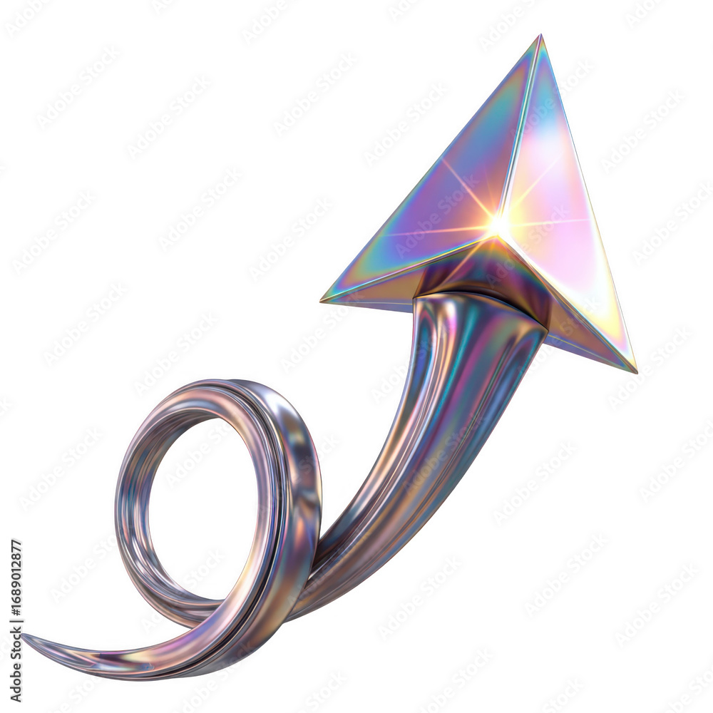 Fototapete metallic arrow shape with twisted tail and iridescent prism tip symbolizing growth and direction tra