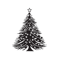 Obraz premium Christmas tree silhouette, Christmas tree line art vector , Christmas tree silhouette vector, Elegant black Christmas tree silhouette with decorative ornaments vector design