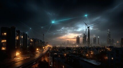 Futuristic energy grid artificial intelligence smart city sustainable eco power technology innovation 