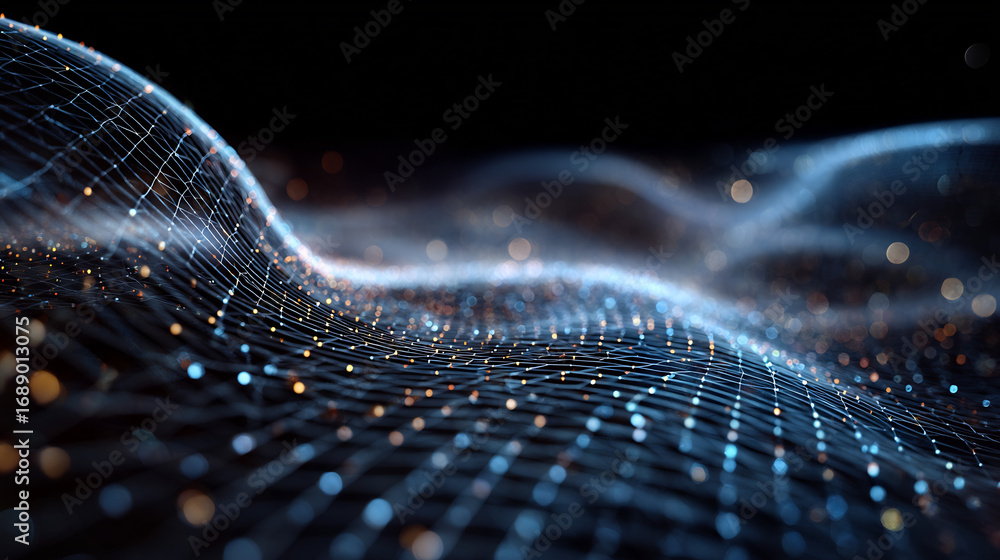 Aufkleber abstract glowing digital wave of colorful particles representing data flow and technology