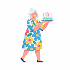 Obraz premium Smiling Grandmother Birthday Vector Illustration