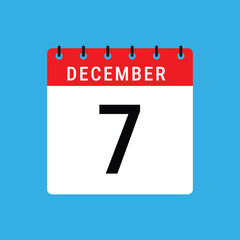 December 7 Calendar Icon Flat Vector