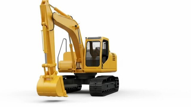 Yellow excavator front view isolated on white background