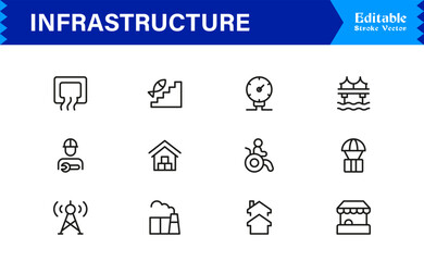 Infrastructure Professional Modern Line Icon Set with Minimal Vector Design Elements for Clear Visual Representation and Premium Usability