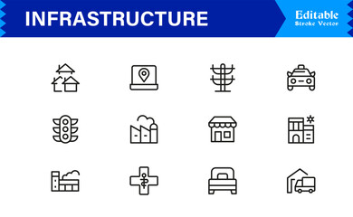 Infrastructure Professional Modern Line Icon Set with Minimal Vector Design Elements for Clear Visual Representation and Premium Usability
