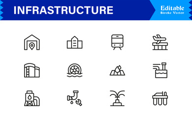 Infrastructure Professional Modern Line Icon Set with Minimal Vector Design Elements for Clear Visual Representation and Premium Usability