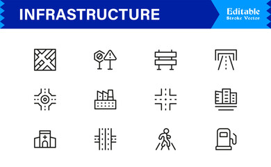 Infrastructure Professional Modern Line Icon Set with Minimal Vector Design Elements for Clear Visual Representation and Premium Usability