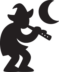 Mystical folkloric moon scene silhouette vector, night landscape illustration for fantasy designs.