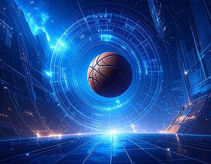 Digital basketball in a futuristic arena