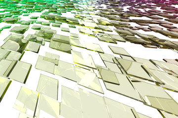 Fototapeta premium Abstract geometric pattern of overlapping colored glass squares on white background. 3d render