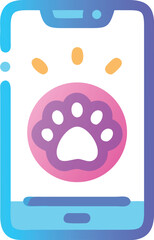 Futuristic pet care app glowing icon on smartphone screen vector illustration