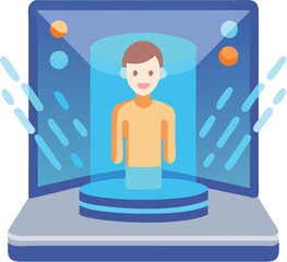 Futuristic personalized therapy holographic dashboard with human avatar and data visualization