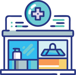 Futuristic pharmacy counter holographic display medical health care future technology vector