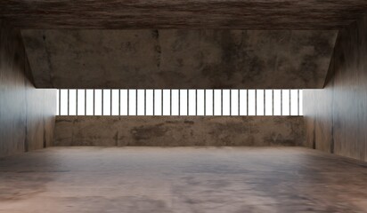 Showroom, empty room, cement walls and floors, 3D illustration