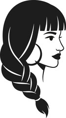 Silhouette of a woman with braid and hoop earring isolated on white background