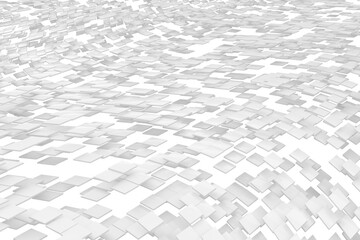 Abstract geometric pattern with dynamic flow of white squares for modern design. 3d render