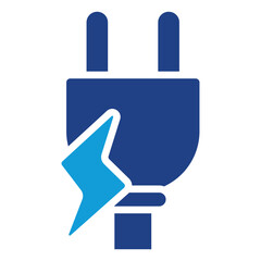 Power Plug Glyph Blue Silhouette Icon Design Vector - Electrical plug with energy bolt symbolizing connection and charge
