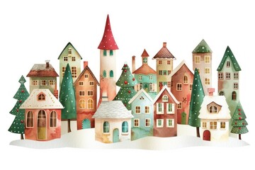 Fototapeta premium Charming winter village illustration