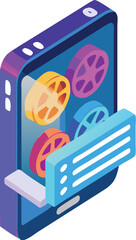 Futuristic isometric mobile app interface for reels and shorts vector illustration