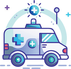 Futuristic smart ambulance vector illustration glowing with holographic elements technology medical aid